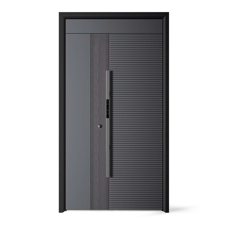 Grå design glas infälld metall exteriör stål ytterdörr